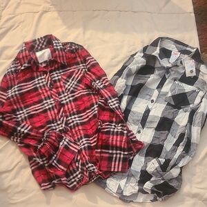 Justice Red and Black Plaid Button Down Shirts